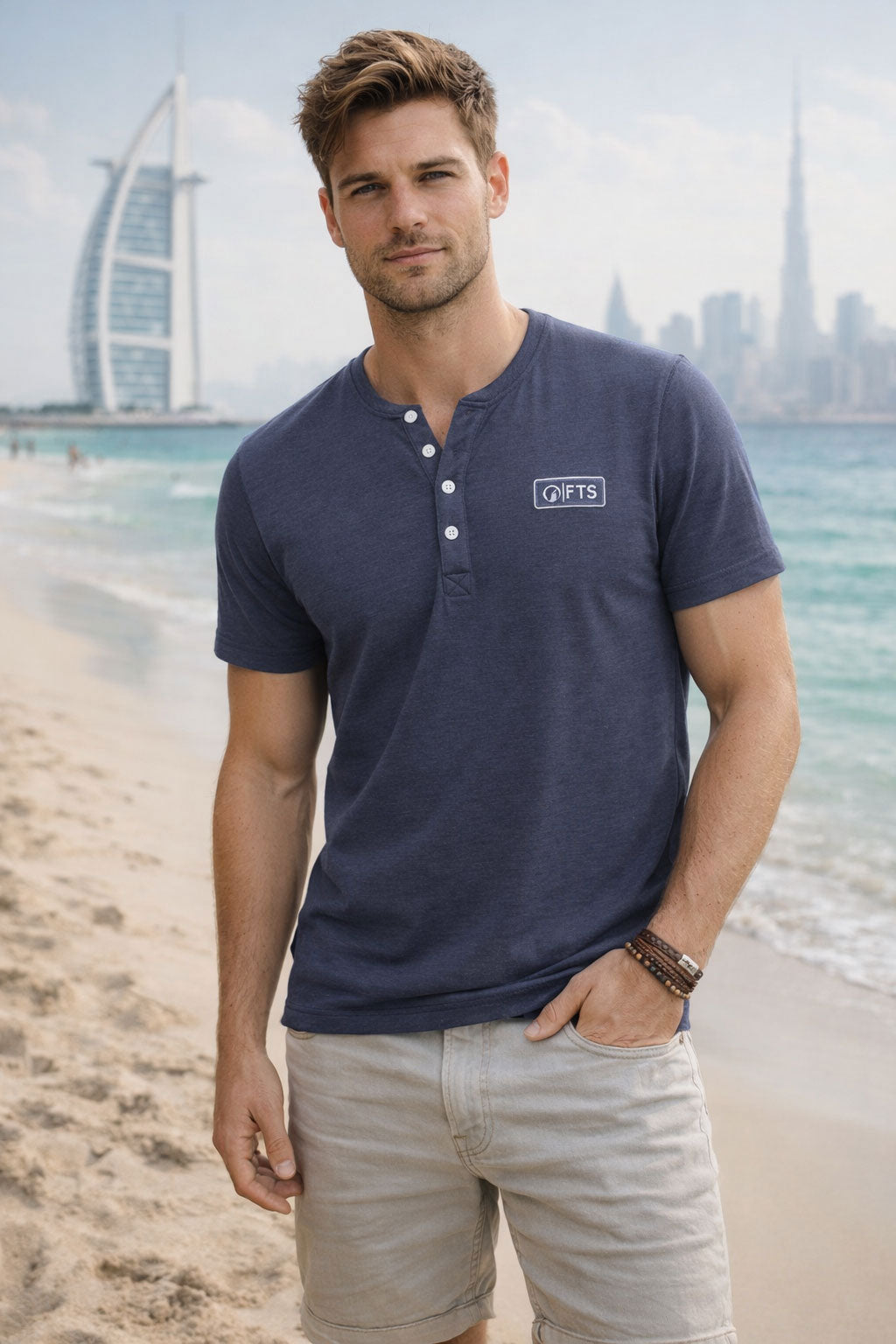 Henley Shirts | Navy Melange Short Sleeves Henley T-Shirt