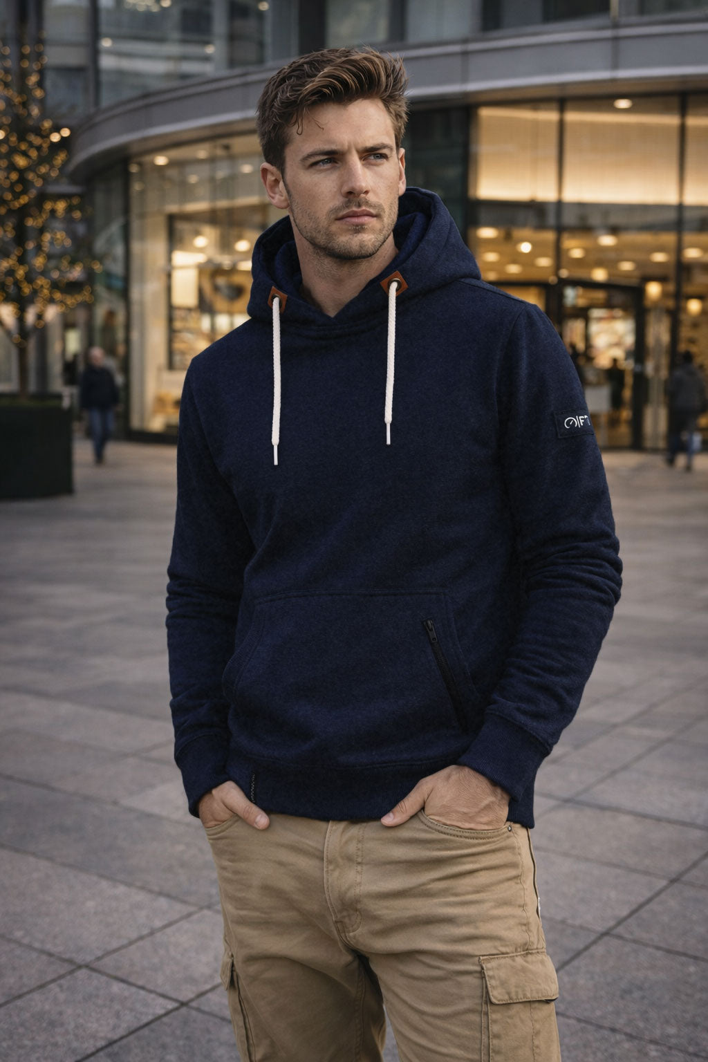 Navy Melange Pullover Hoodie for men and women - Plain Hooded Pullover