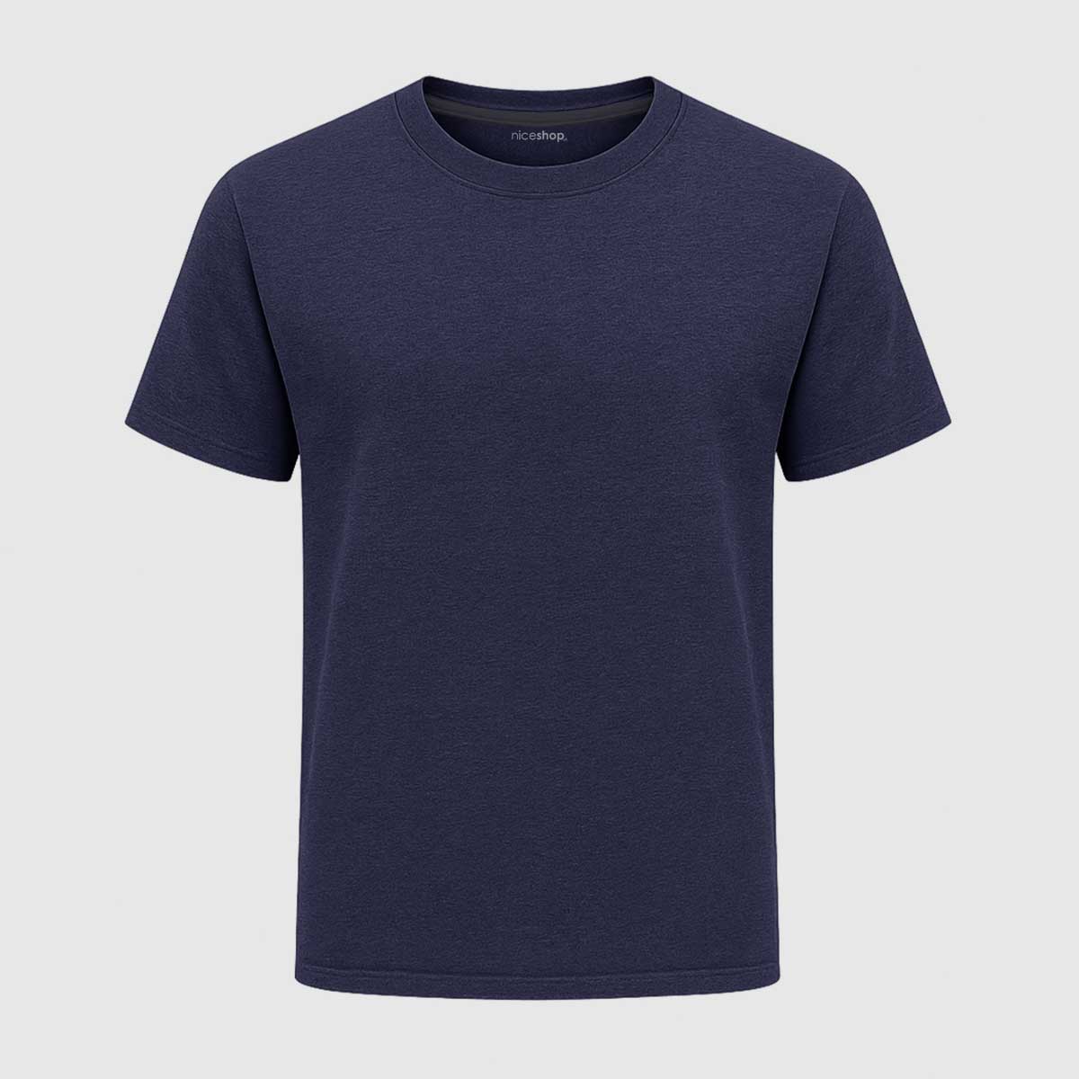 Navy Melange Round Neck Cotton T-Shirt for Men | Short Sleeves