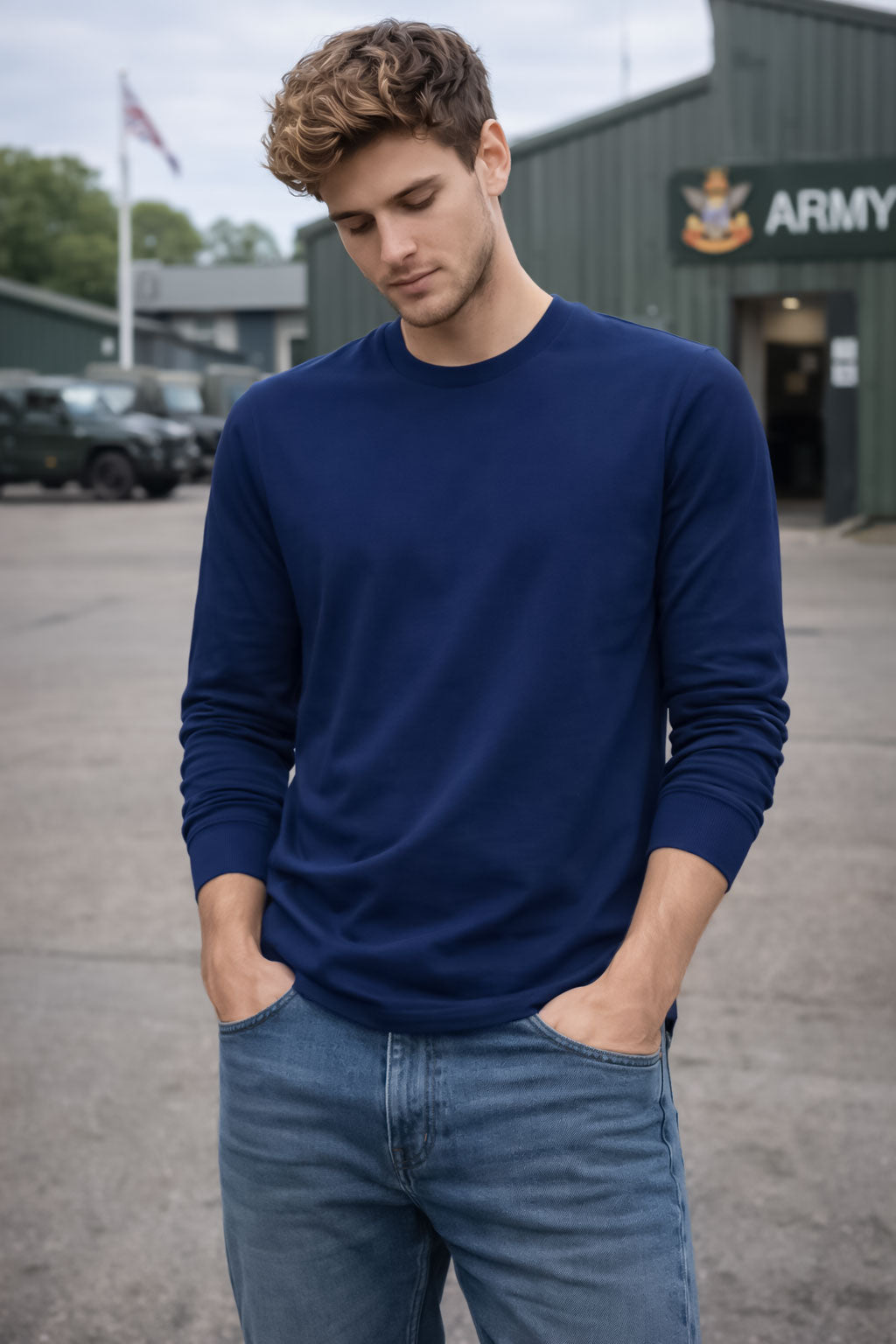 Navy Blue Full Sleeve T-Shirt for Men and Women Premium Ribbed Cuffs
