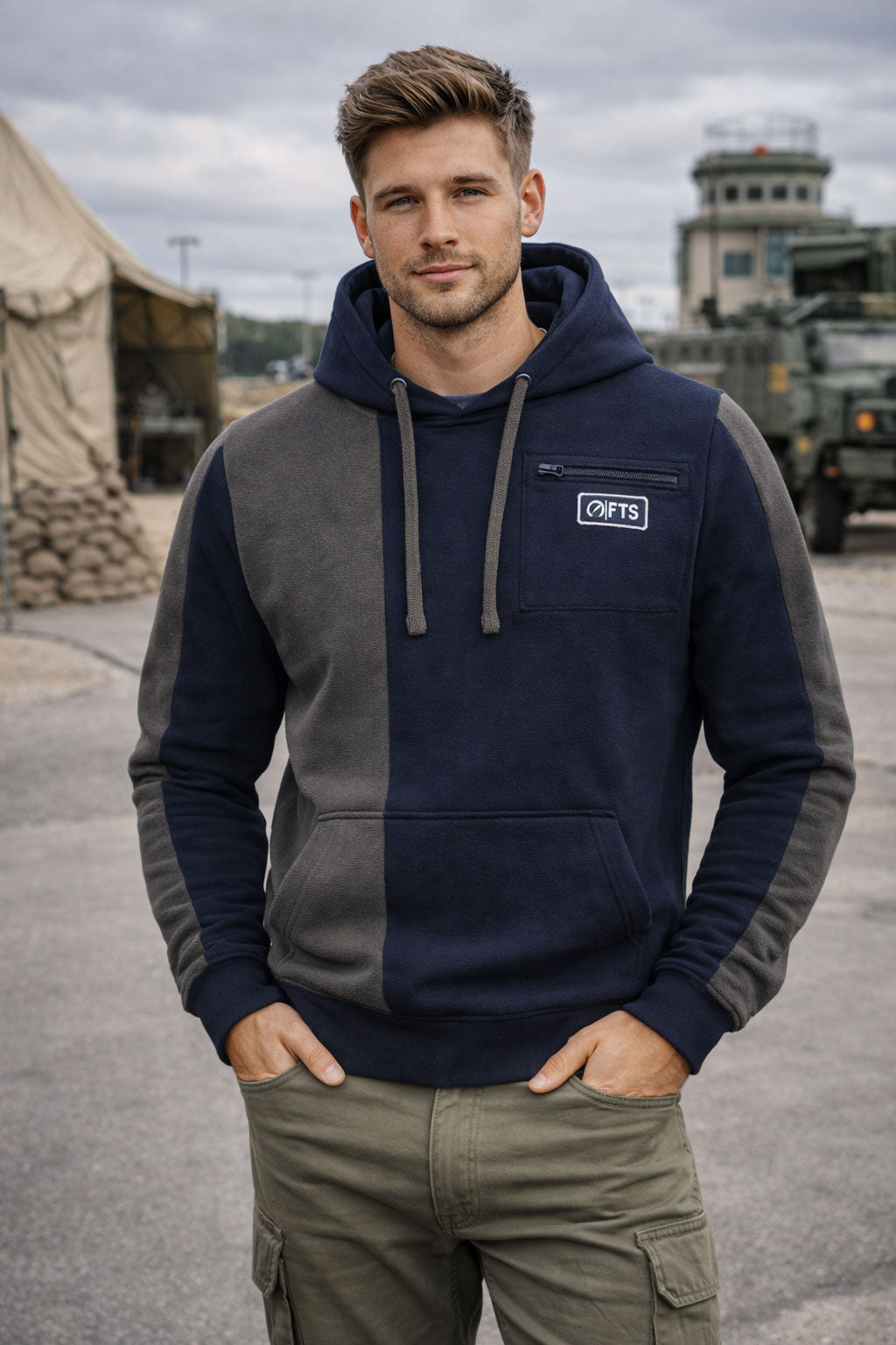 Charcoal Navy Panel Pullover Hoodie for men and women - Hooded Pullover