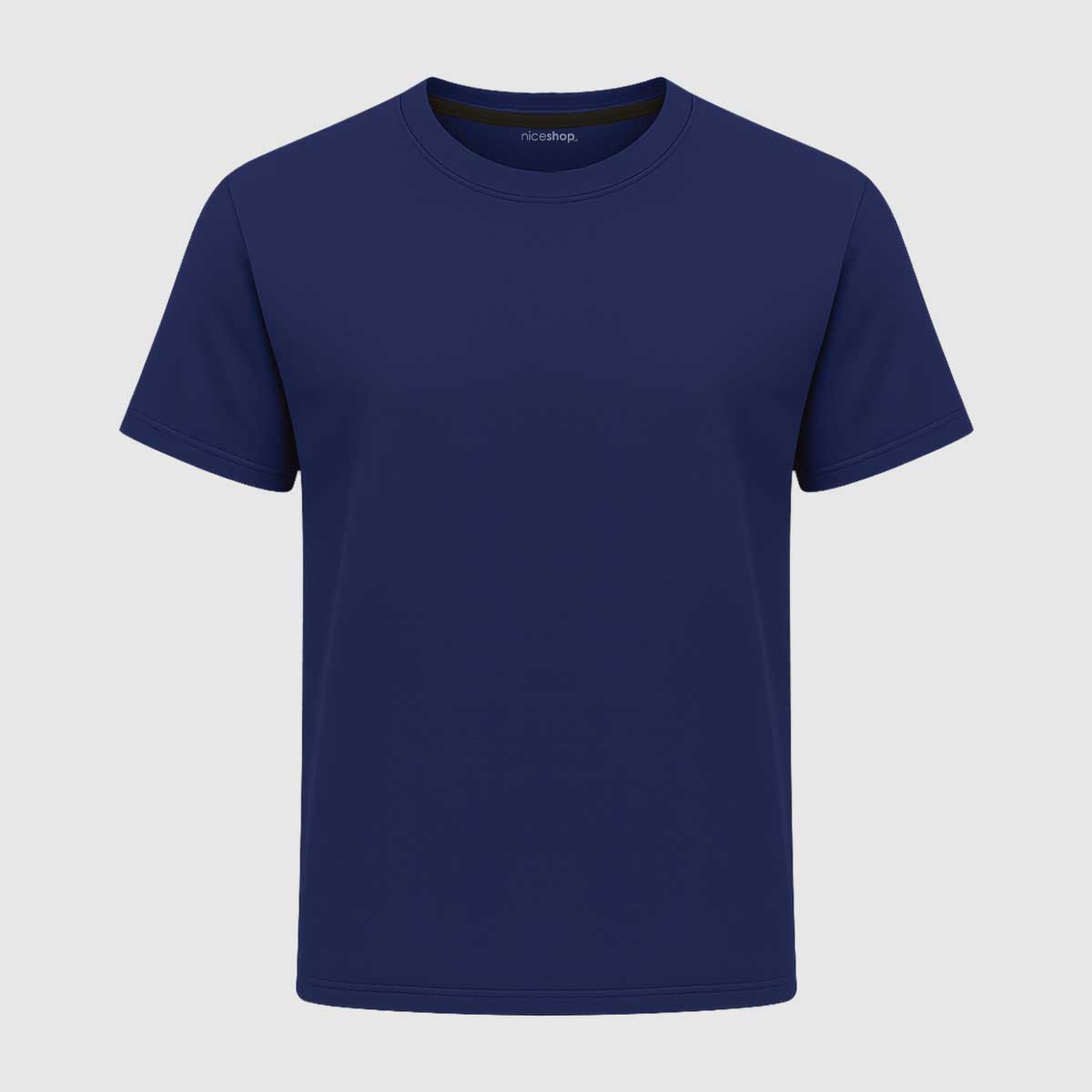Navy Blue Round Neck Cotton T-Shirt for Men | Short Sleeves