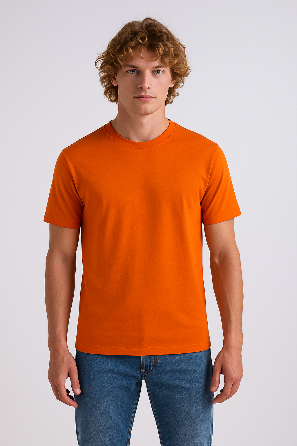 Orange Round Neck Cotton T-Shirt for Men | Short Sleeves