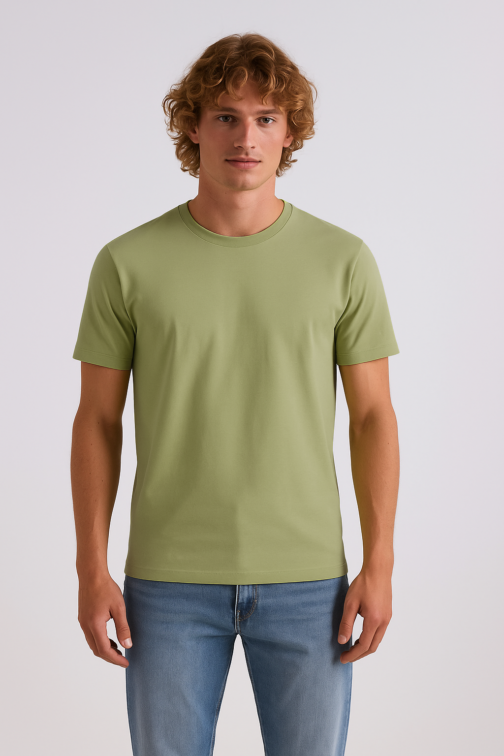 Sea Green Round Neck Cotton T-Shirt for Men | Short Sleeves