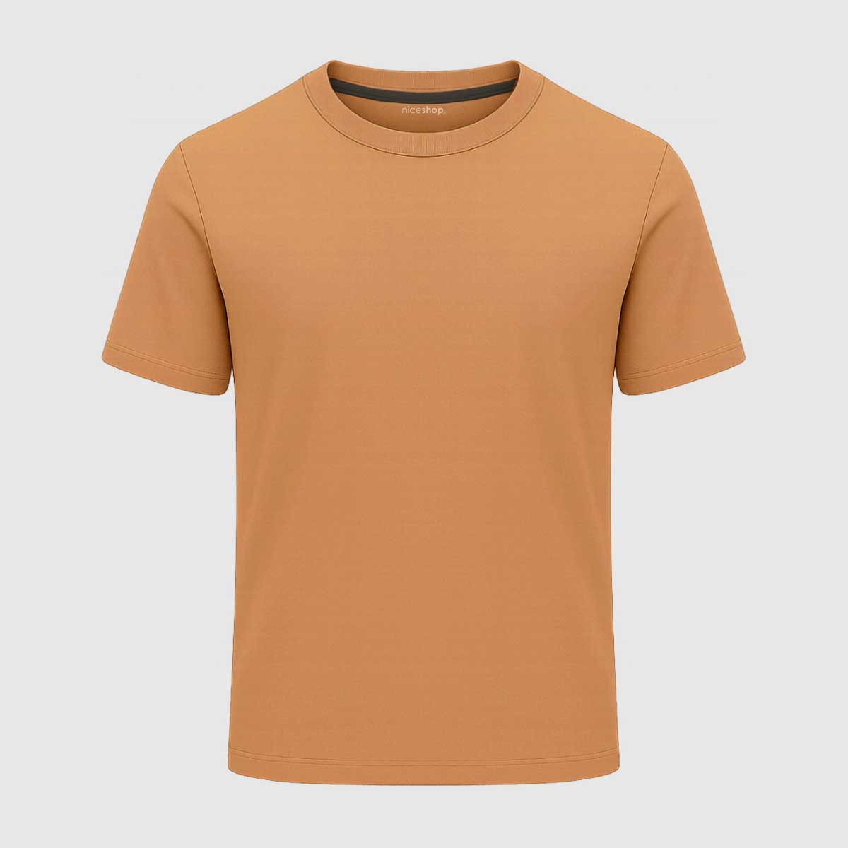 Tan Round Neck Cotton T-Shirt for Men | Short Sleeves