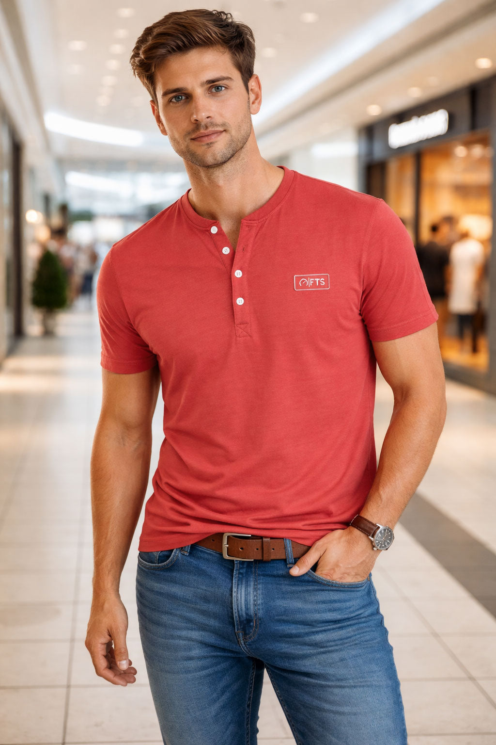 Henley Shirts | Wine Short Sleeves Henley T-Shirt