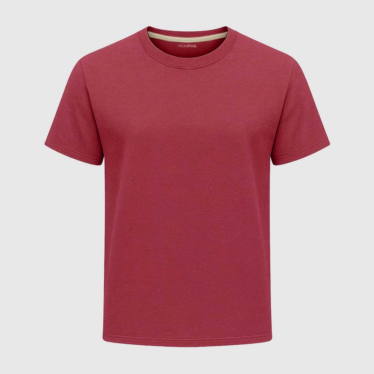 Wine Red Round Neck Cotton T-Shirt for Men | Short Sleeves